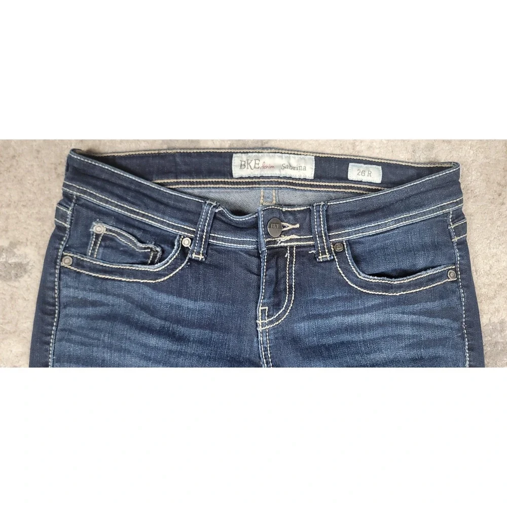 BKE Denim Sabrina Stretch Women's Blue Skinny Stitching Jeans Size 26R 31x31.5" - Picture 3 of 8